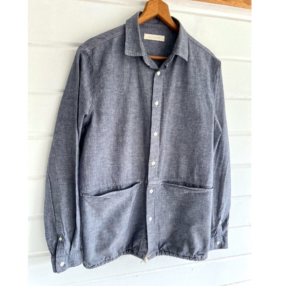 KESTIN HARE Armadale Overshirt in a Cotton/Linen Blend Chambray Blue - S - Picture 3 of 10